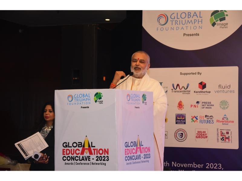 Brahmachari Girish Ji has participated in Global Education Conclave 2023 at New Delhi organised by Global Triumph Foundation. He has addressed a group of Leaders from all over India from the field of Education, Social Service, Aviation, Corporate Sector, Health Sector, Startup entrepreneurs, Politics, Electronic and Print Media. Maharishi Organisation was felicitated and Brahmachari Ji has received honour/award for his 40 years of global contribution in the field of Education