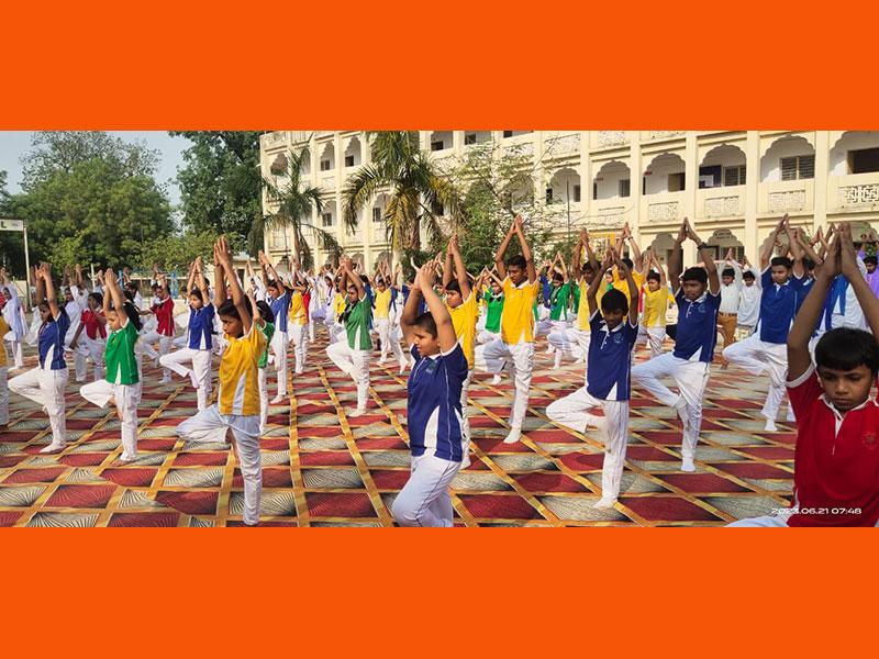 MVM Shahdol : 9th International Yoga day celebrated at Maharishi Vidya Mandir, Shahdol. Students, teachers and staff actively participated in yoga practice.
